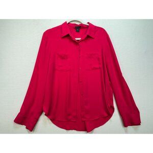Ann Taylor Shirt Top Button Up Long Sleeve Stretch Polyester Red Women's Size 6